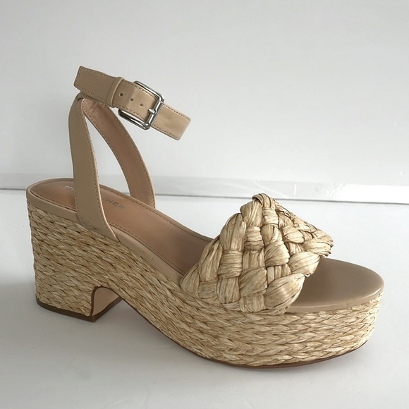 Marc Fisher $99 Steel Sandal BOHO Jute Raffia Block Heel Platform Size 10 NWT - Picture 6 of 9